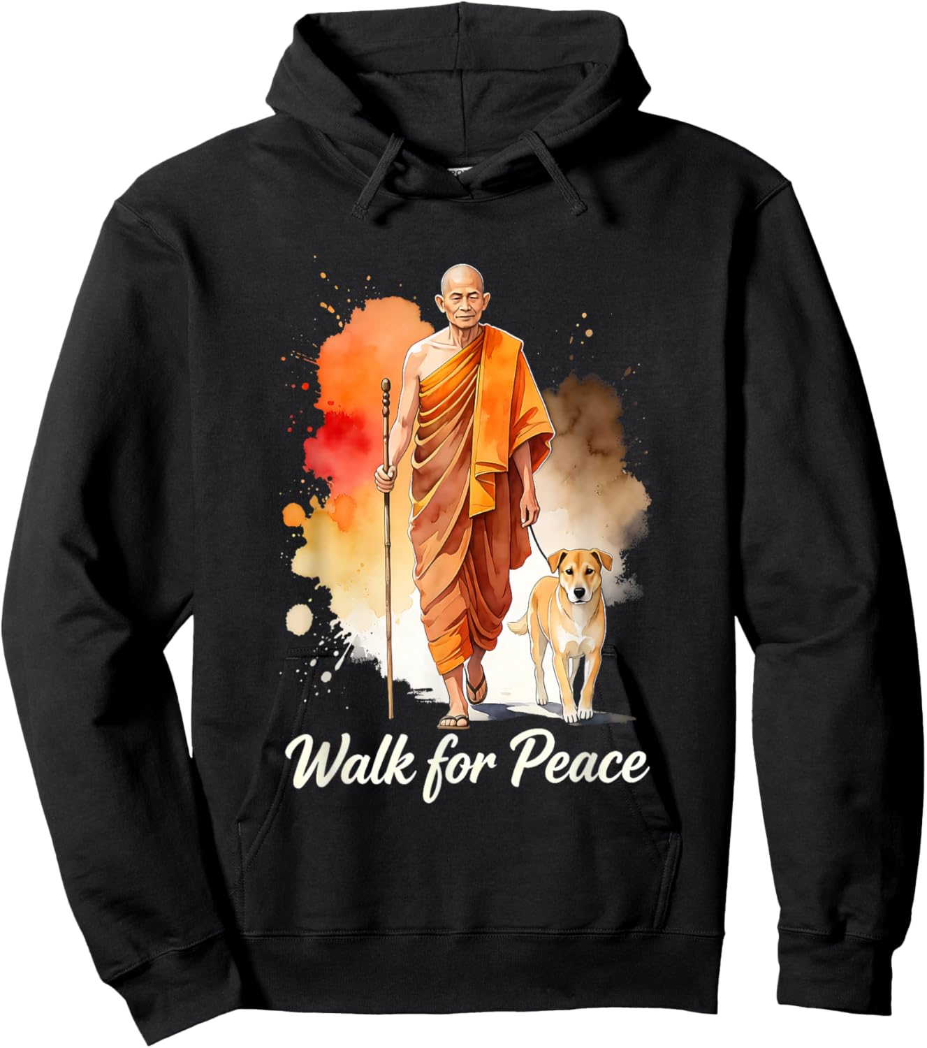 Walk for Peace Mindful Monk Spiritual Art Hoodie - Hoodie | Black