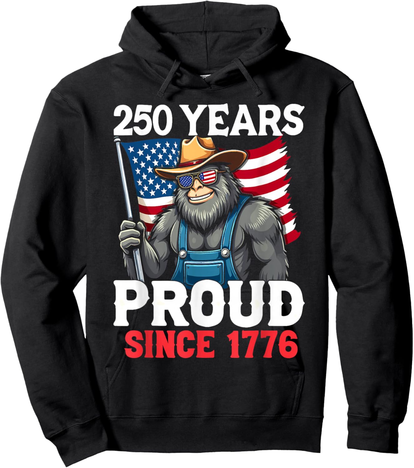 Farmer Bigfoot and Flag 250 Years 1776-2026 250th Birthday Hoodie - Hoodie | Black