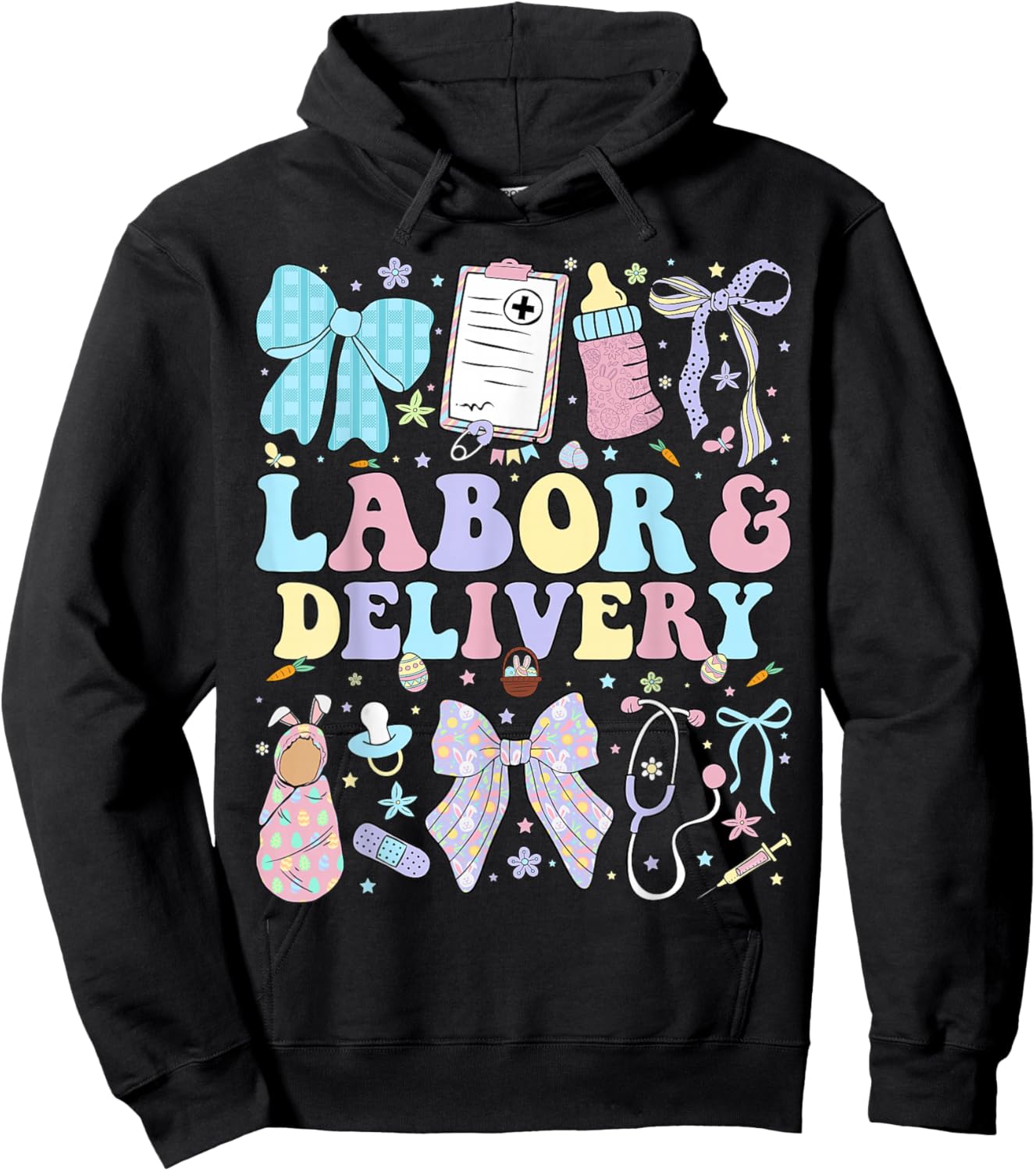 Labor and Delivery Nurse Coquette L&D Nurse Easter Hoodie - Hoodie | Black