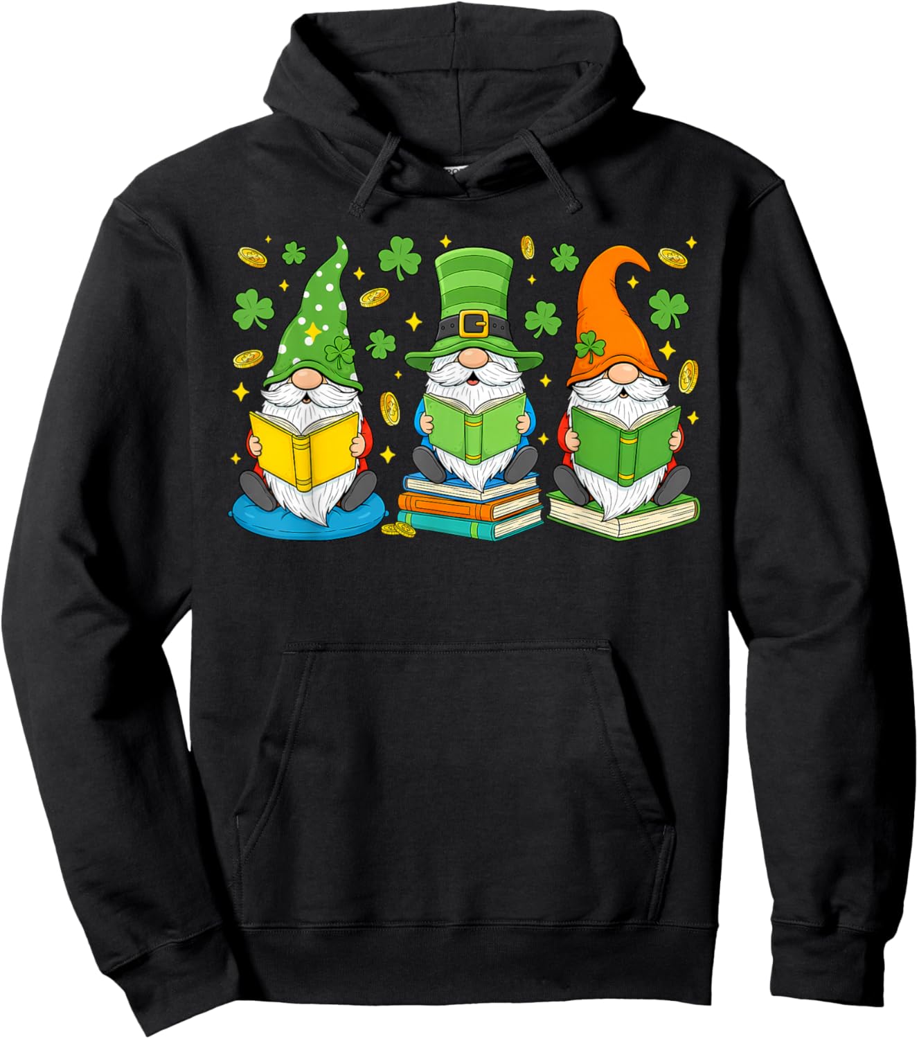 Gnomes Reading Books St Patricks Day Irish Teacher Women Hoodie - Hoodie | Black