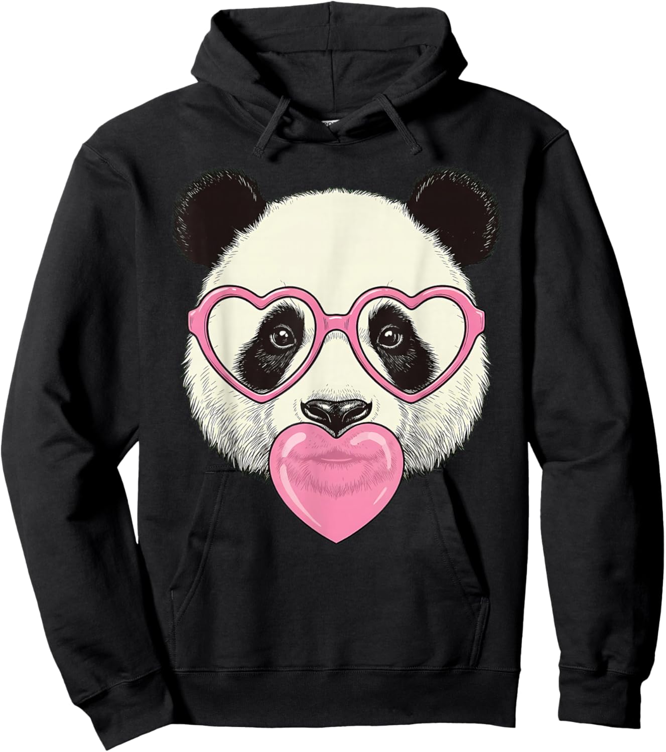 Cute Panda Blowing Pink Valentine Heart Bubble Gum Hoodie - Hoodie | Black