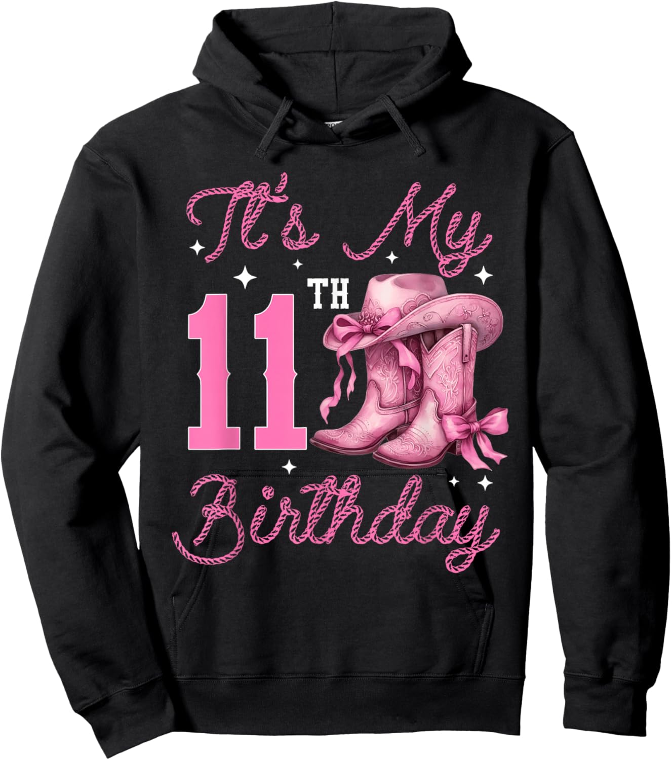 11 Year Old Bday Girl It’s My 11th Birthday Western Cowgirl Hoodie - Hoodie | Black