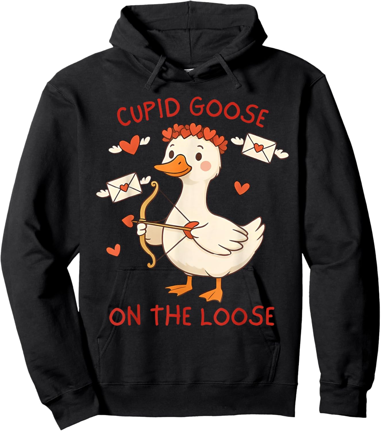 Cupid Goose On The Loose Funny Valentines Day Men Women Kids Hoodie - Hoodie | Black
