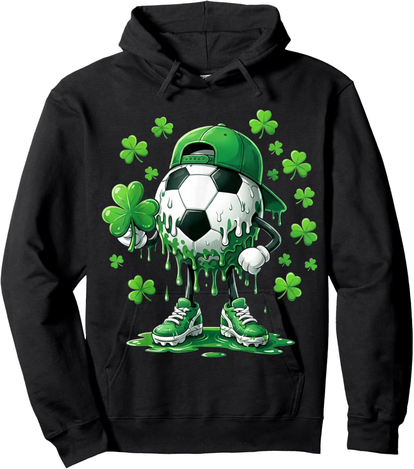 Saint Patrick Soccer Ball Guy with Clover for Players Hoodie - Hoodie | Black
