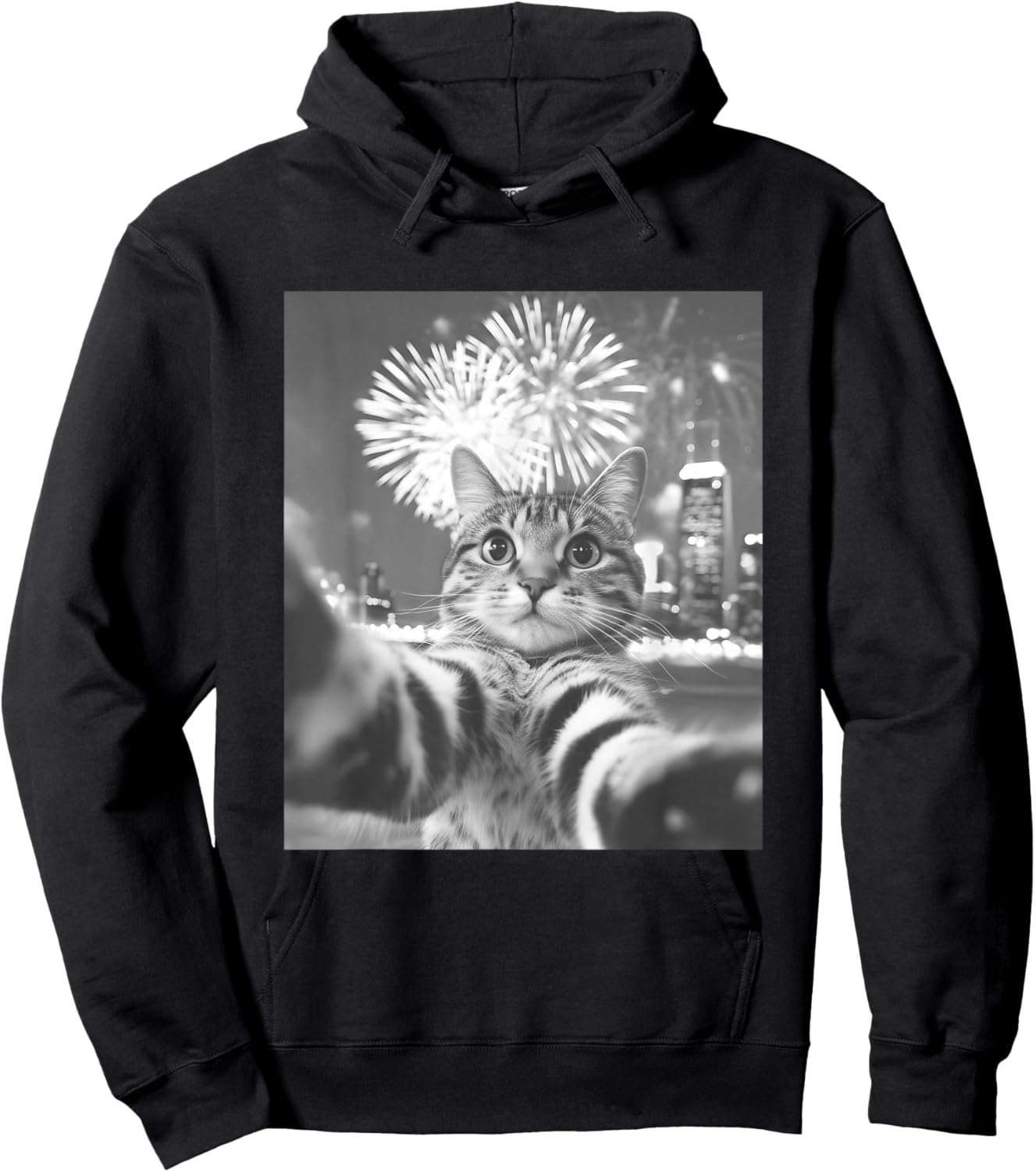 Funny Cat Selfie New Year Firework Hoodie - Hoodie | Black