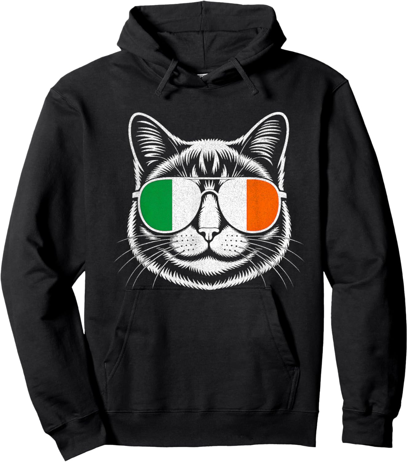 Cat St Patricks Day Ireland Irish Flag Sunglasses Boys Kids Hoodie - Hoodie | Black