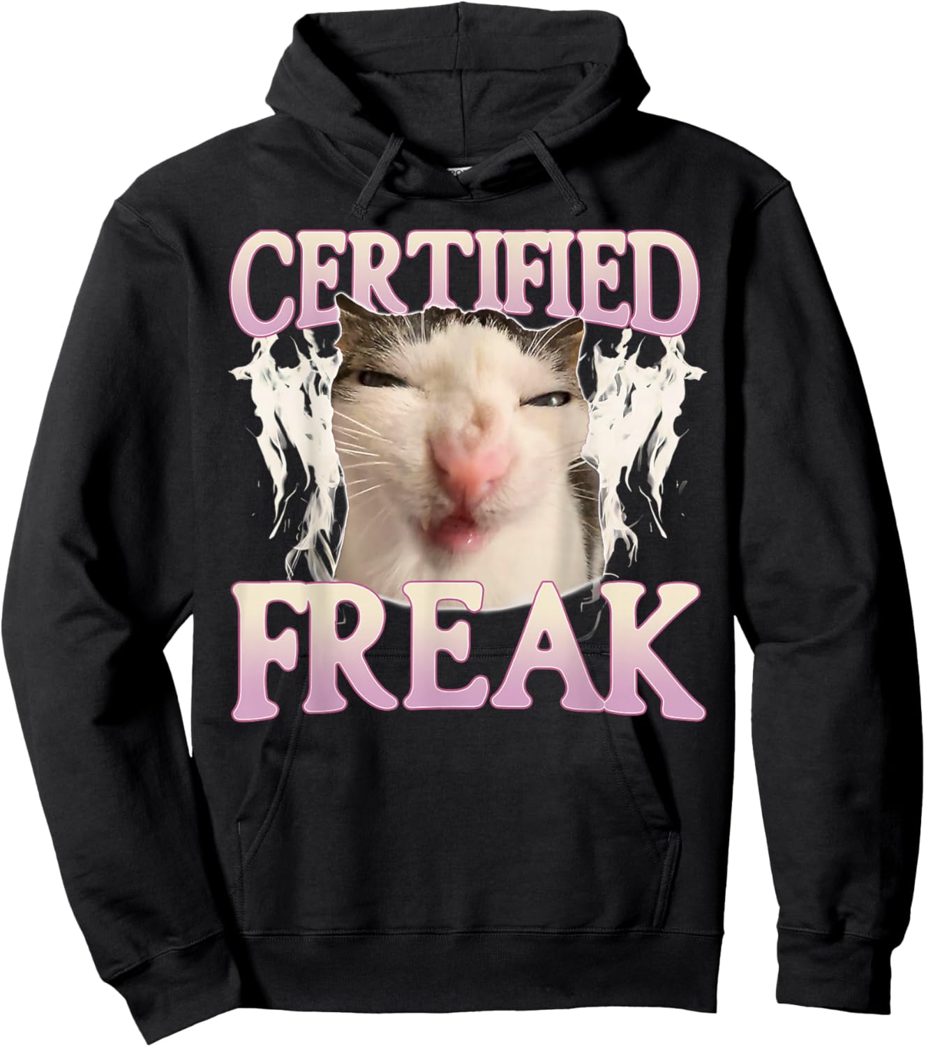 Certified Freak Eat Cement Funny Cat Meme Vintage Humor Cat Hoodie - Hoodie | Black