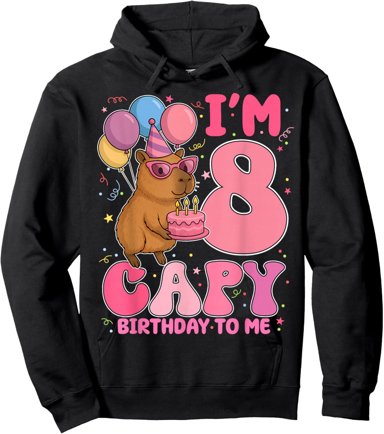 8 Years Old Capy Birthday to Me 8th Birthday Capybara Hoodie - Hoodie | Black