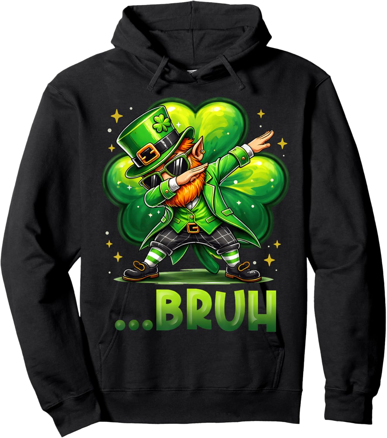 Funny St Patrick's Day Bruh Dabbing Leprechaun Shamrock Hoodie - Hoodie | Black