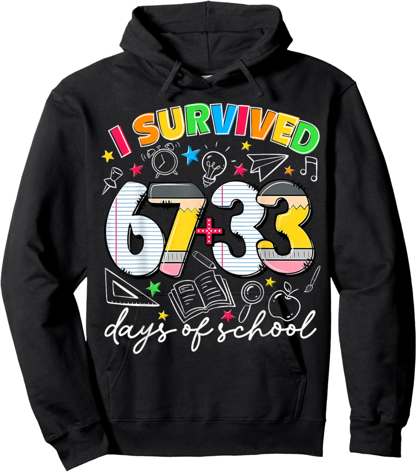 Preppy I Survived 67 + 33 100 Day of School Boy Girl Hoodie - Hoodie | Black