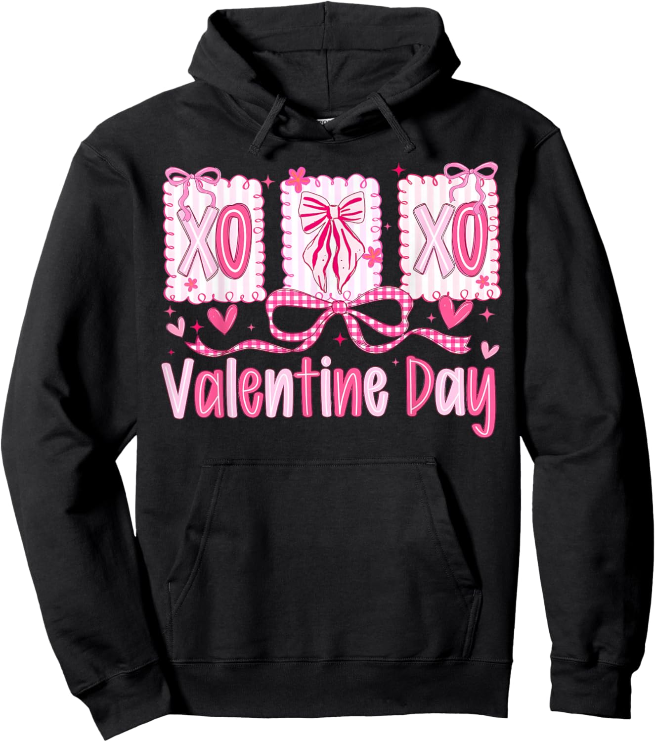 Preppy Valentine XOXO Coquette Bow Hearts Lover Girl Women Hoodie - Hoodie | Black