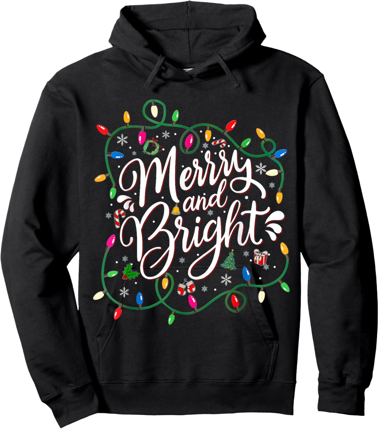 Merry Bright Christmas Xmas Lights Pajamas Family Matching Hoodie - Hoodie | Black