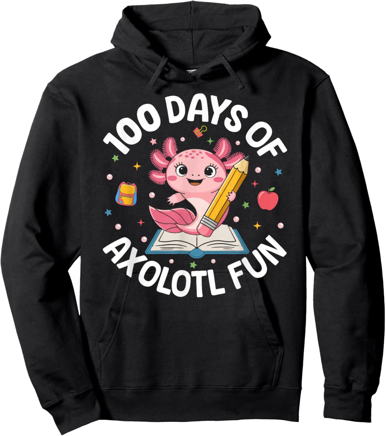 100 Days of Axolotl Fun Boys Girls Kids 100th Day of School Hoodie - Hoodie | Black