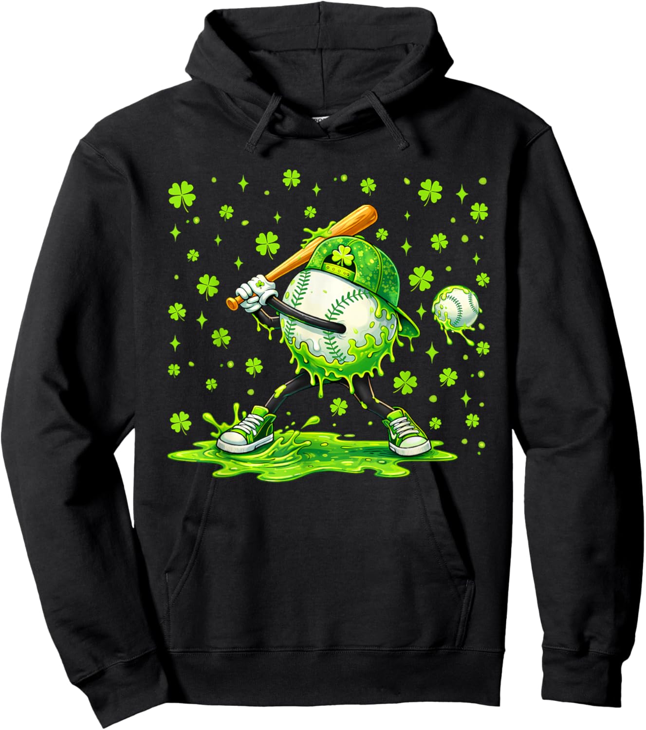 Baseball St Patricks Day Shamrock Lucky Player Boys Kids Hoodie - Hoodie | Black