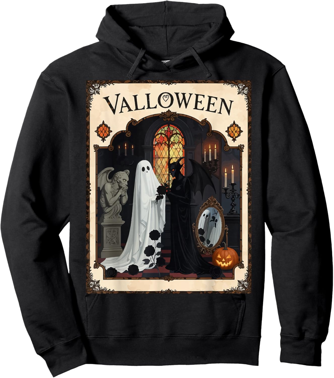 Valloween Ceremony Ghost and Robed Figure Hoodie - Hoodie | Black