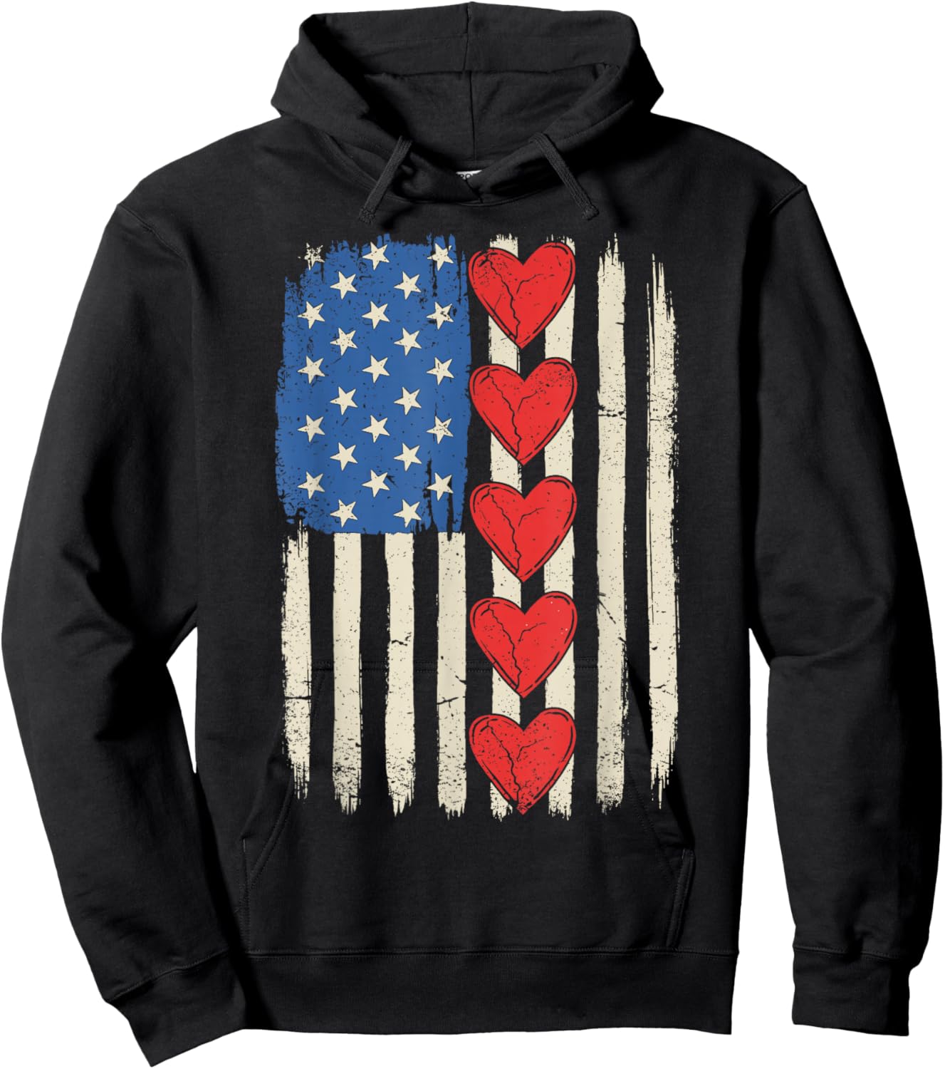 Retro USA Flag Hearts Valentines Day Women Kids Hoodie - Hoodie | Black