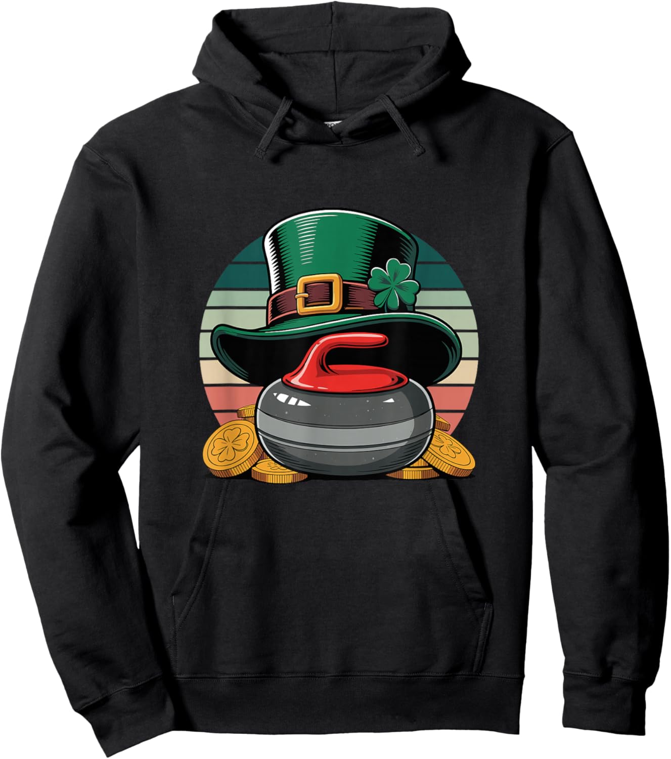 St. Patrick's Day Lucky Curling Stone Clover Gold Hoodie - Hoodie | Black