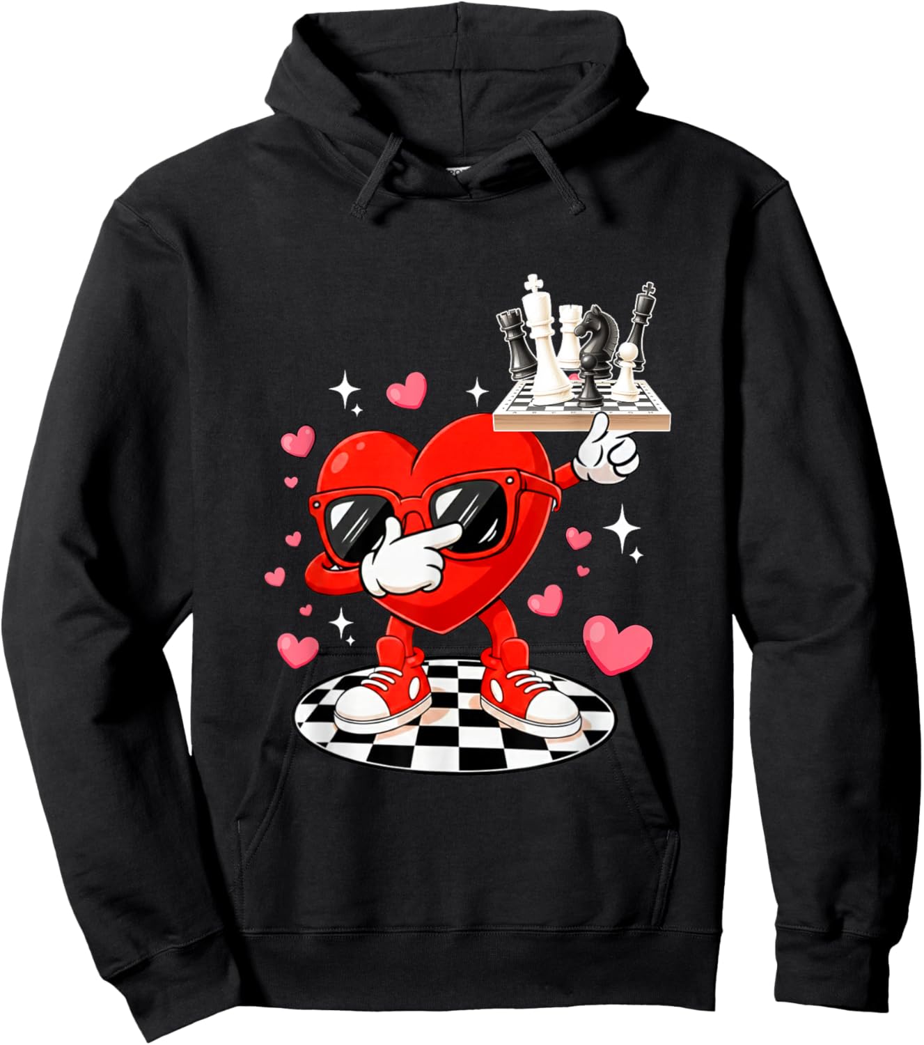 Dabbing Heart Sunglasses Valentine Chess Player Team Hoodie - Hoodie | Black