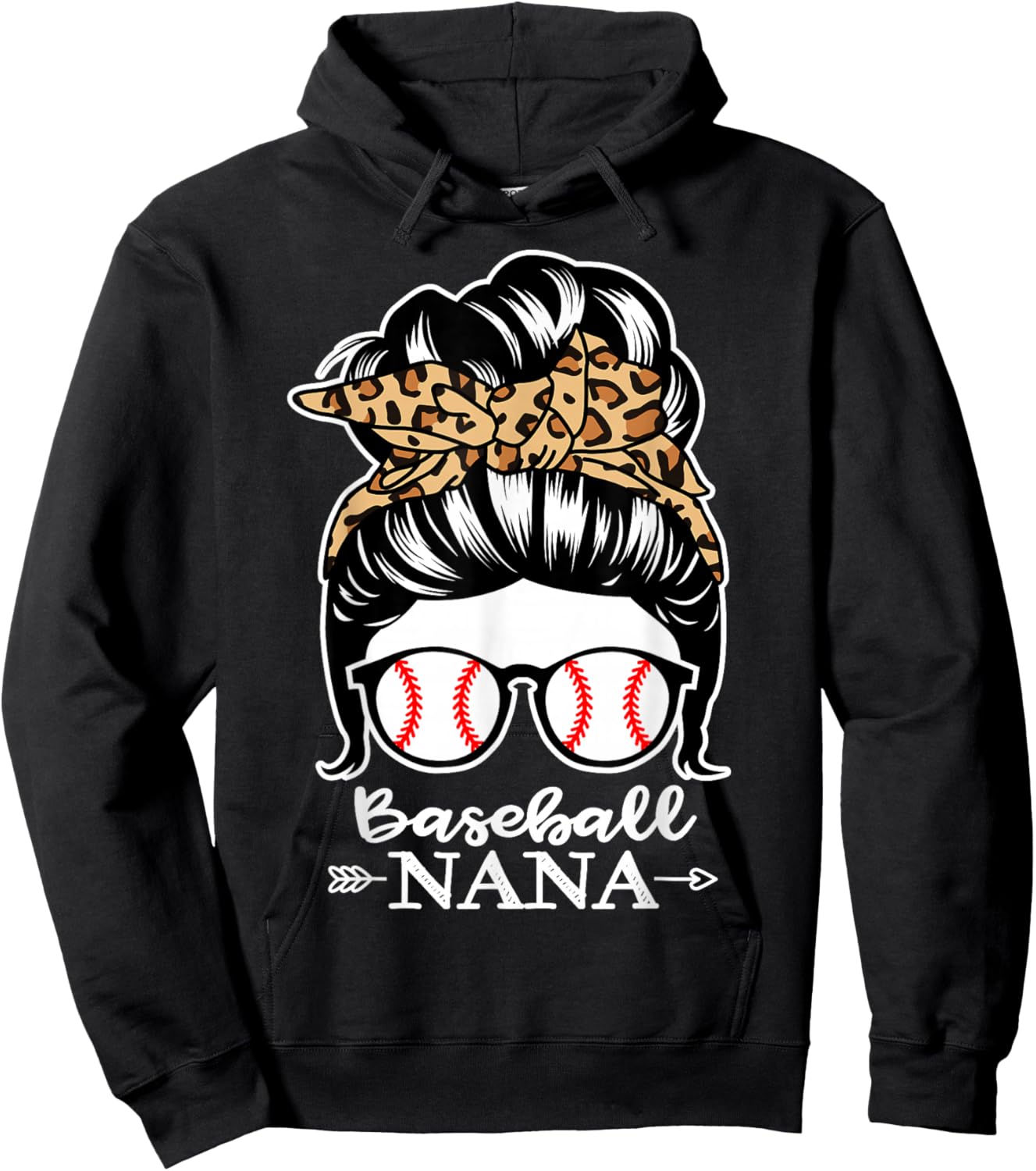 Baseball Nana Messy Bun Hair Funny Baseball Player Nana Hoodie - Hoodie | Black