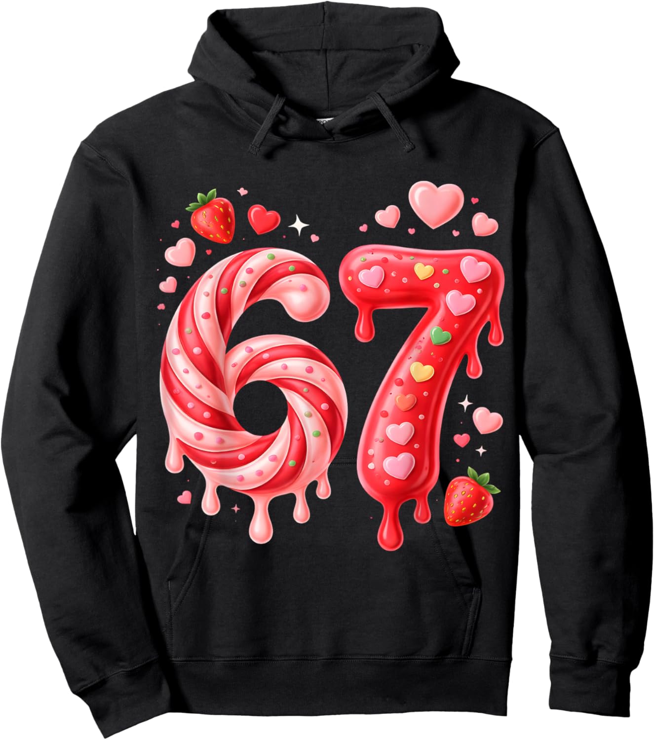 67 Six Seven 6 7 Meme Valentines Funny Women Girl Kids Hoodie - Hoodie | Black