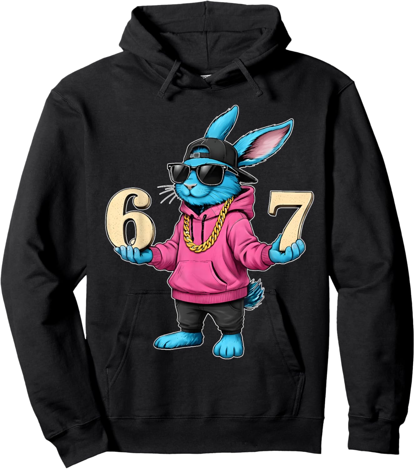 Funny Easter Day Bunny 6 7 Six Seven Meme Men Boy Kid Hoodie - Hoodie | Black