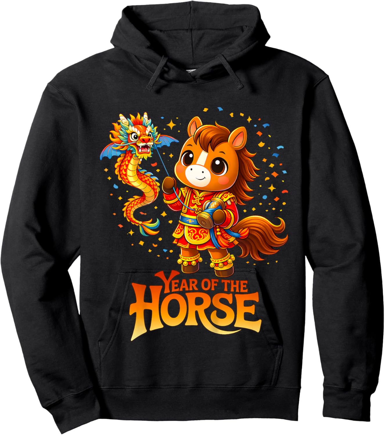 Kids Year of The Horse 2026 Chinese Dragon Lunar New Year Hoodie - Hoodie | Black