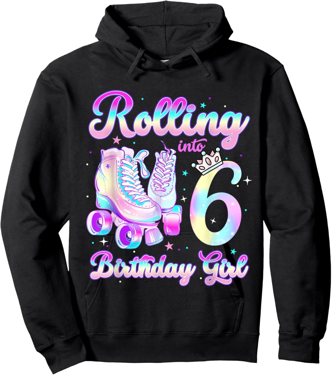 Kids Rolling Into 6 Roller Skating 6th Birthday Girls Party Hoodie - Hoodie | Black