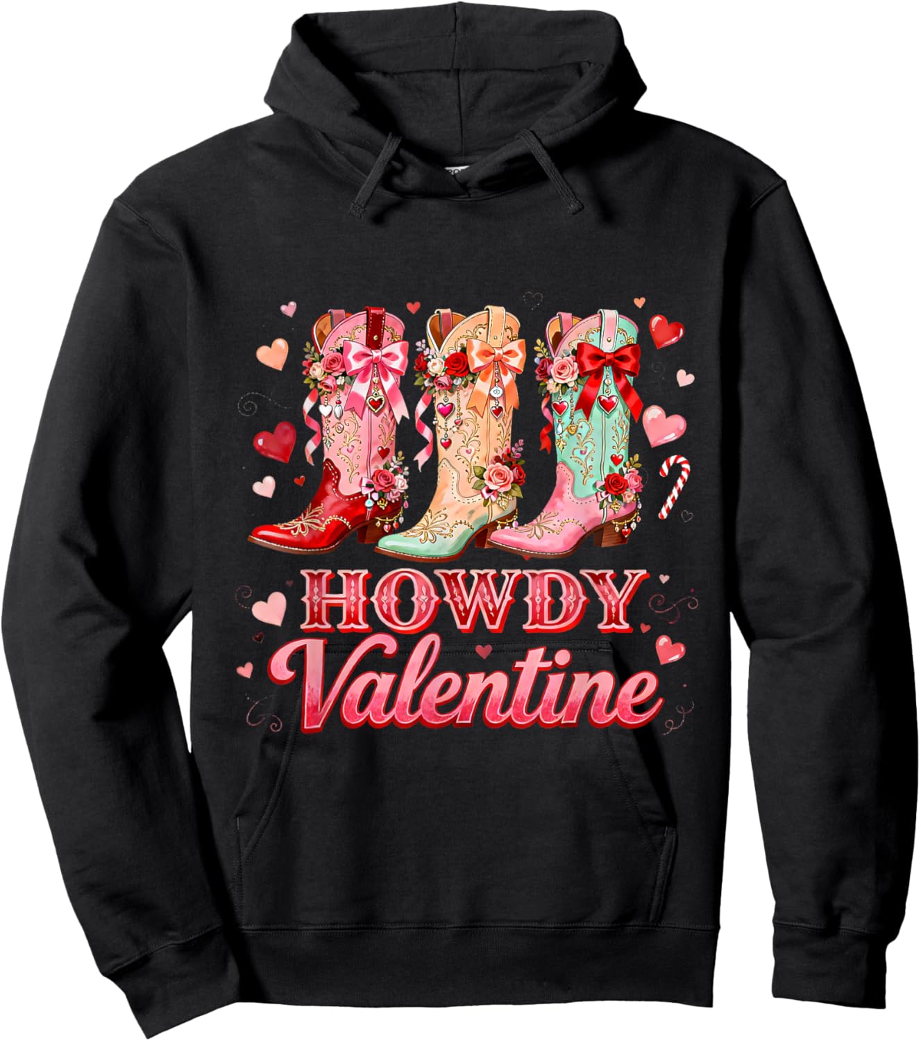 Howdy Valentine Cowgirl Boots Western Love Design Hoodie - Hoodie | Black