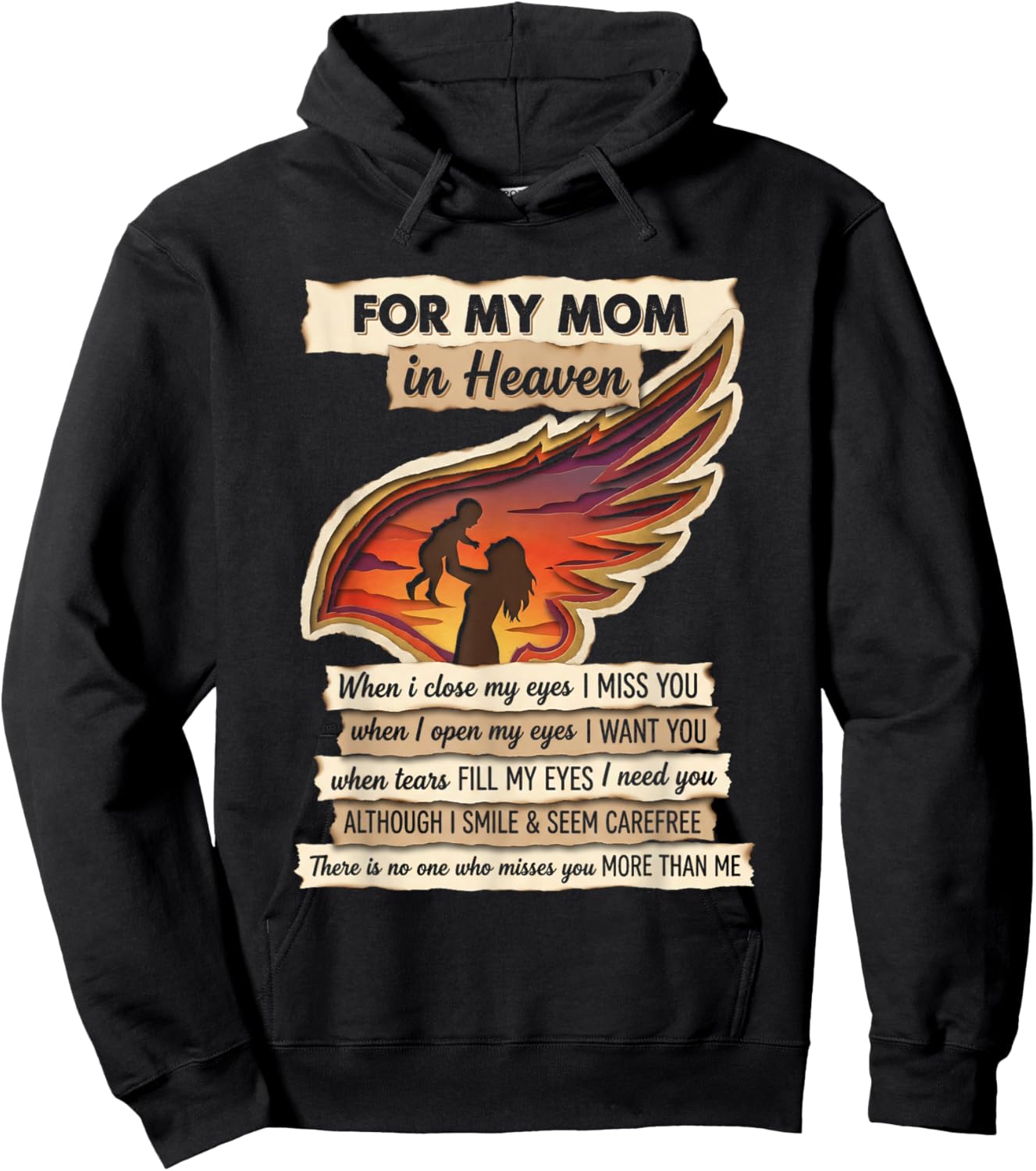 for My Mom in Heaven Missing You Remembrance Angel Wing Hoodie - Hoodie | Black