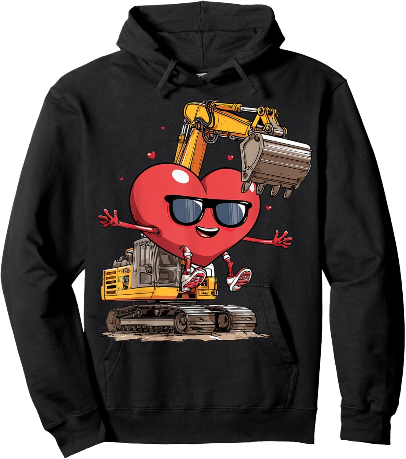 Excavator Heart Operator Construction Truck Valentine's Day Hoodie - Hoodie | Black