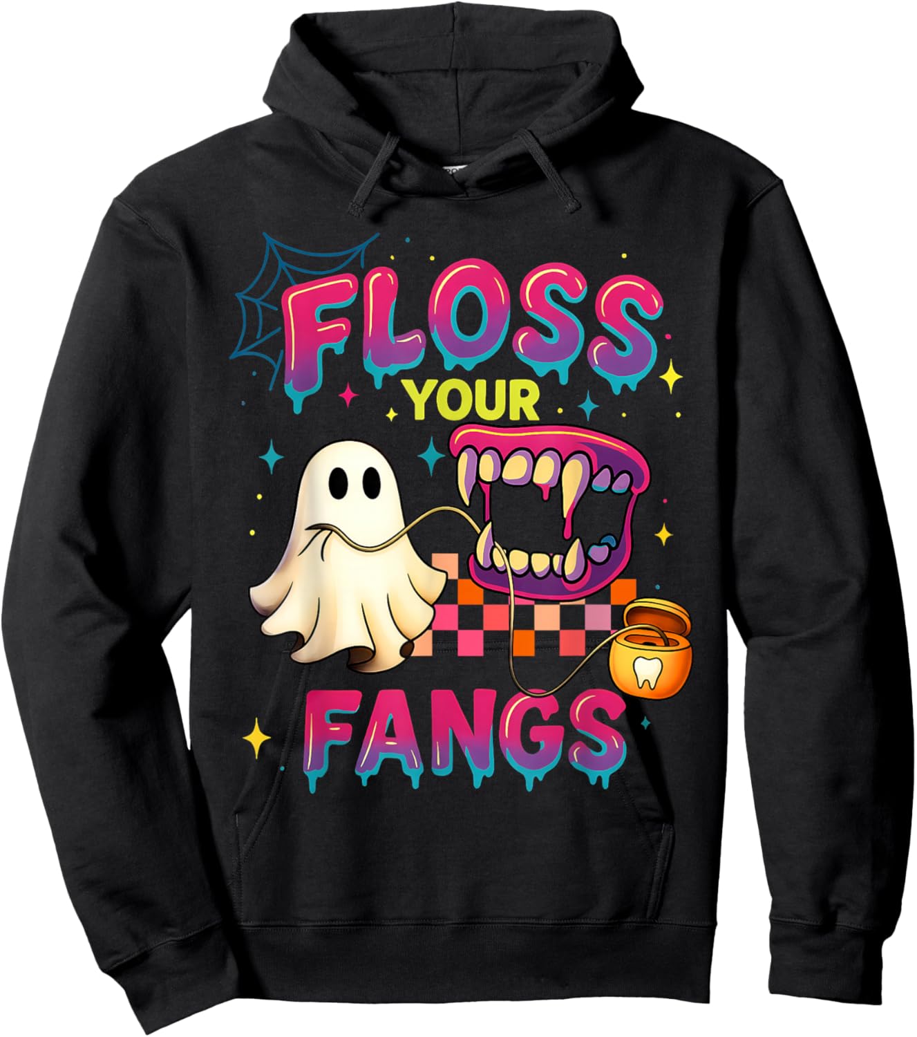 Floss Your Fangs Spooky Dentist Funny Boo Dental Halloween Hoodie - Hoodie | Black