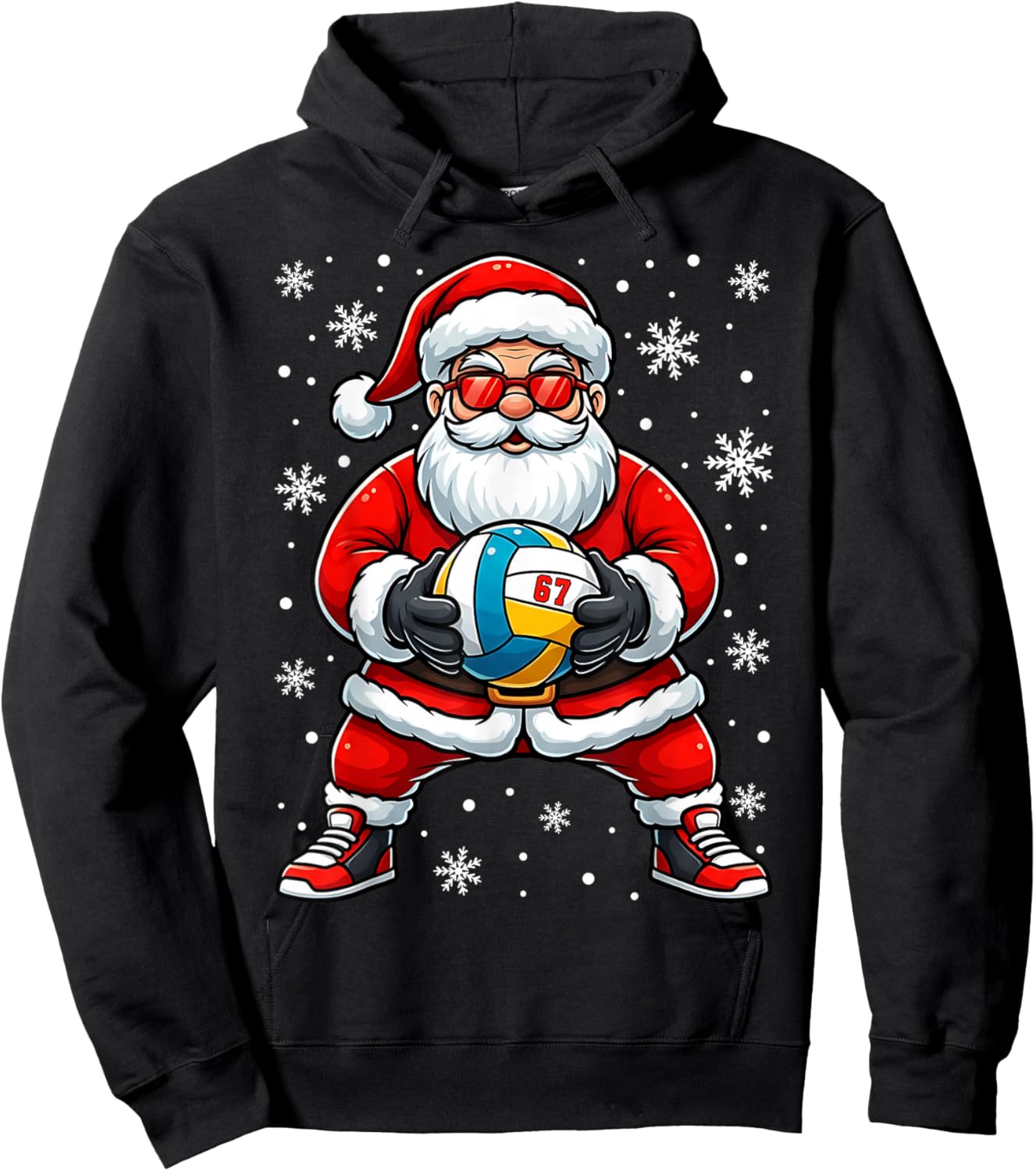 Funny Christmas Volleyball Cool Santa Claus 6 7 Meme Teens Hoodie - Hoodie | Black