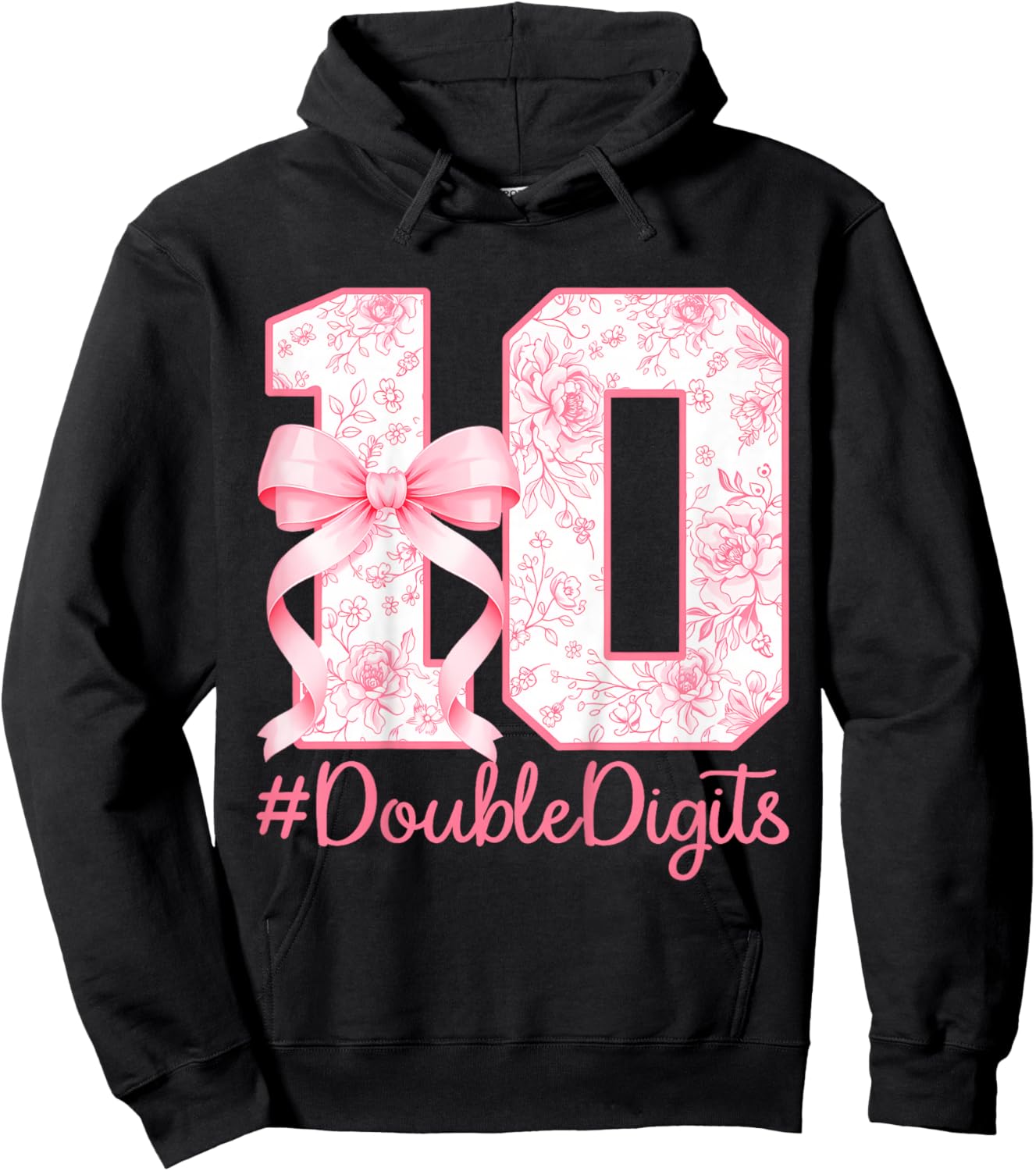 Pink Coquette 10th Birthday Girl 10 Years Old Double Digits Hoodie - Hoodie | Black
