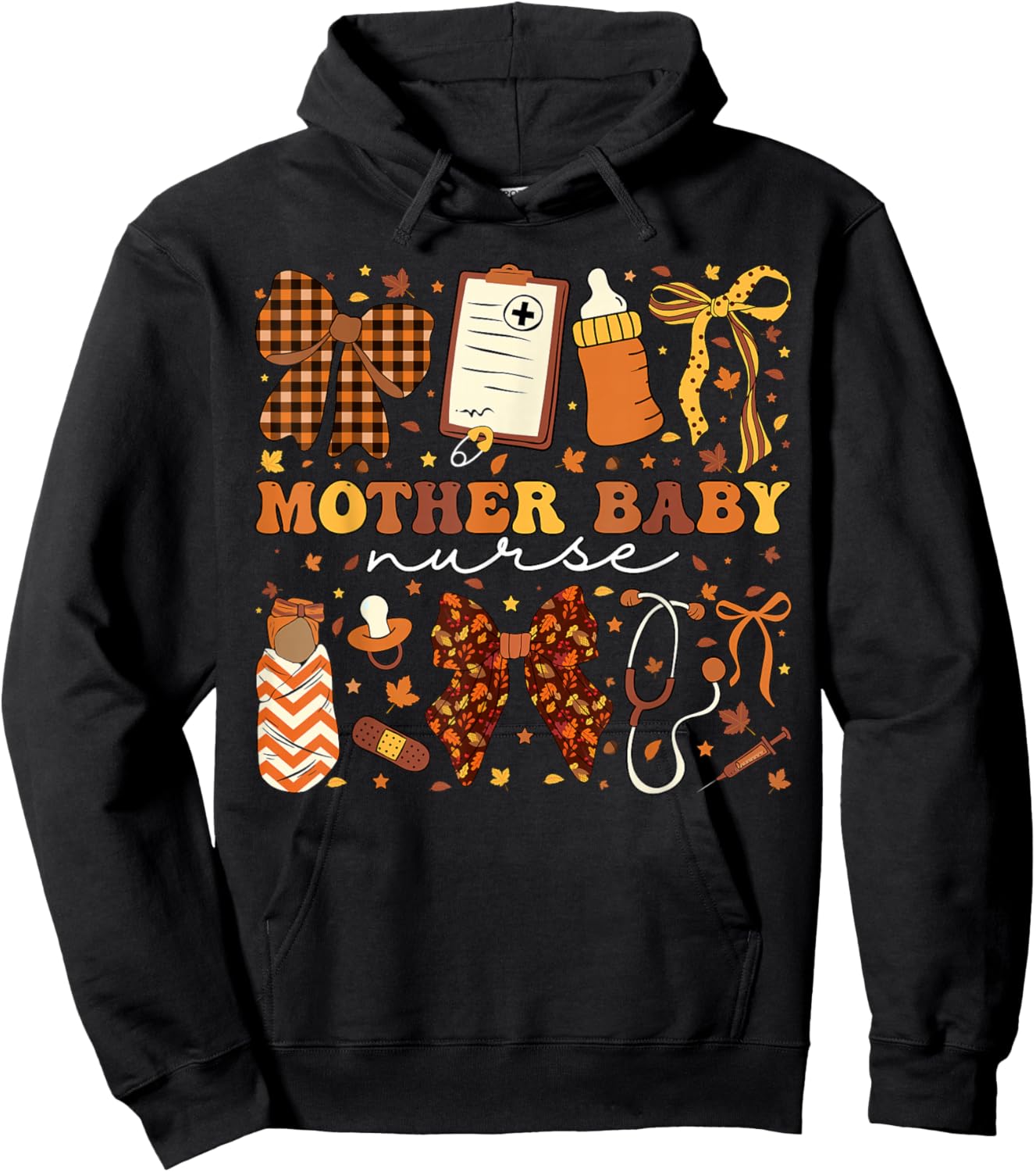 Postpartum Fall Coquette Mother Baby Nurse Thanksgiving Hoodie - Hoodie | Black