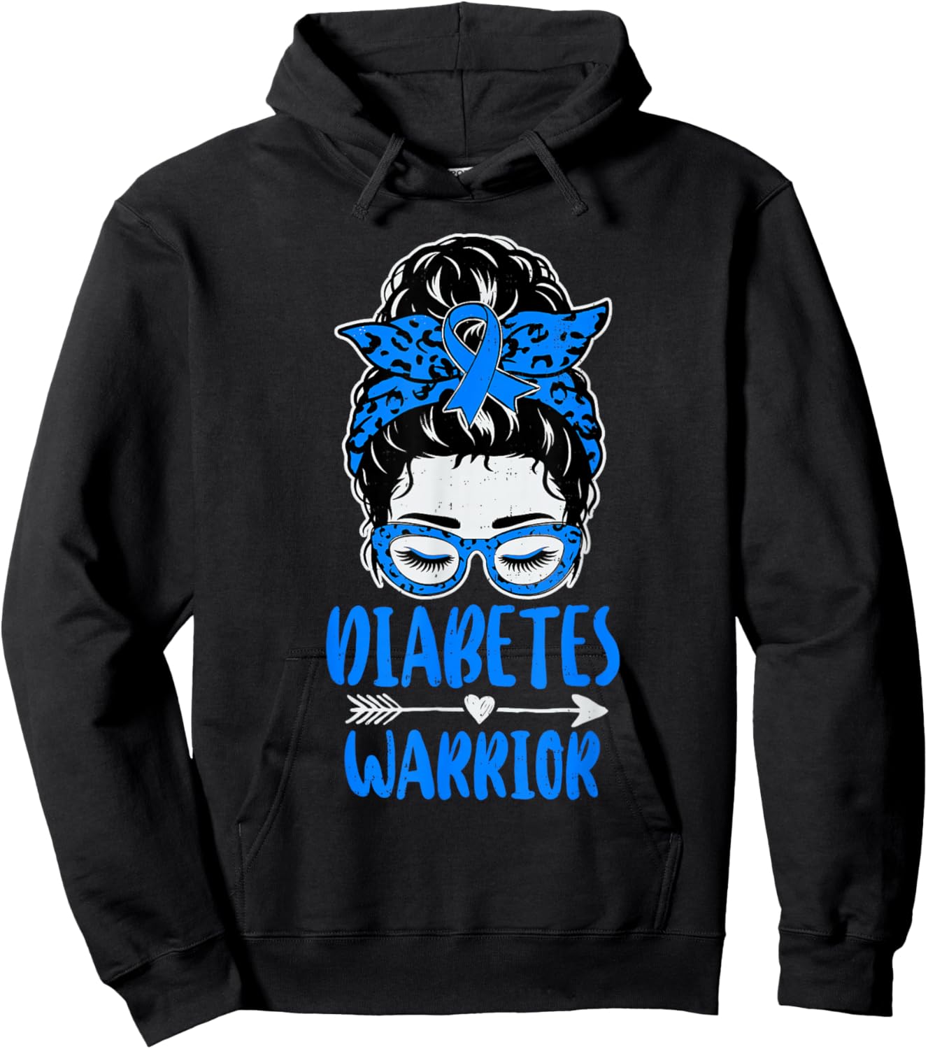 Type 1 Warrior Diabetes Awareness T1D Ribbon Blue Hoodie - Hoodie | Black