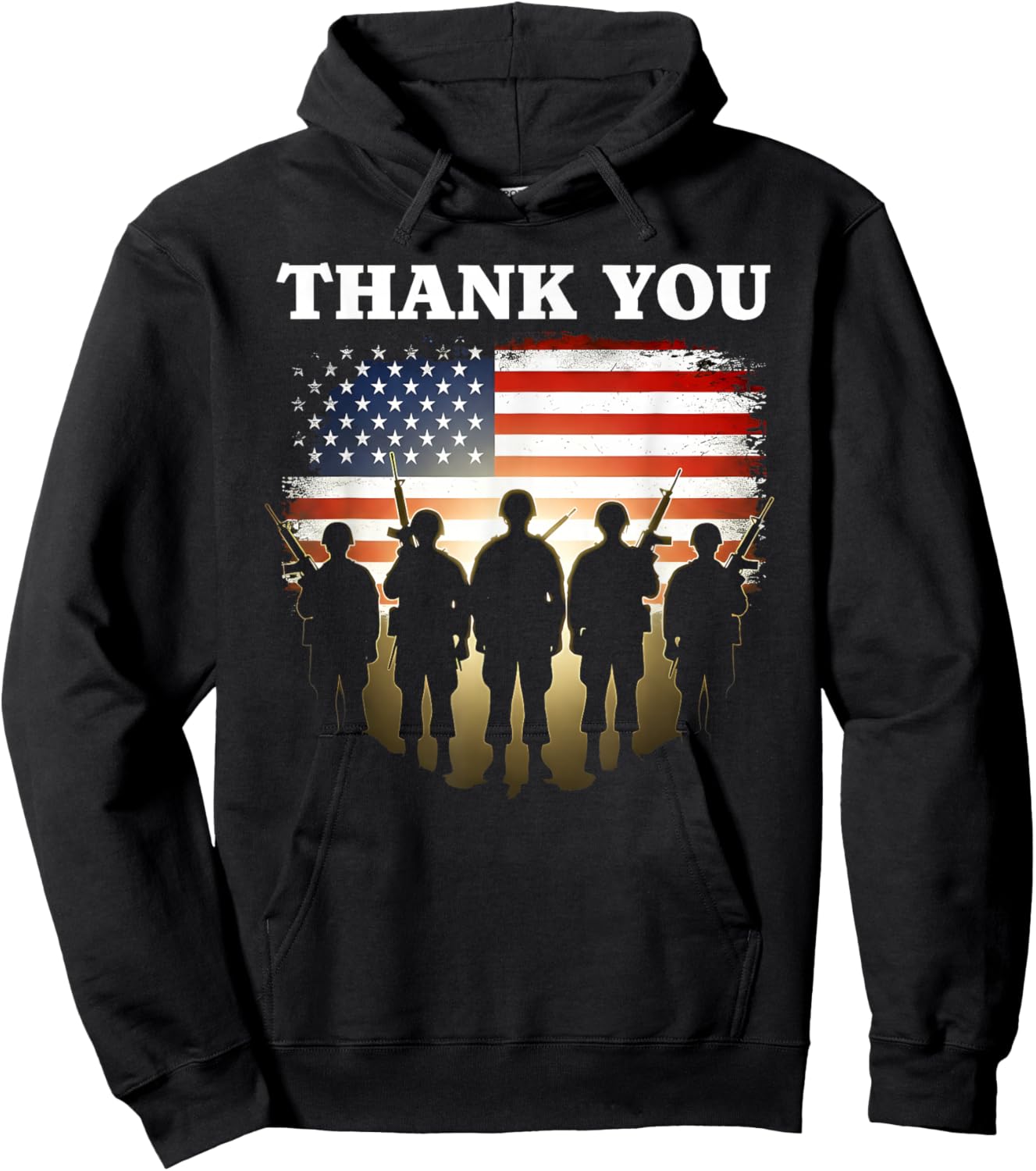 Thank You Military Veteran USA Flag Veteran's Day Hoodie - Hoodie | Black