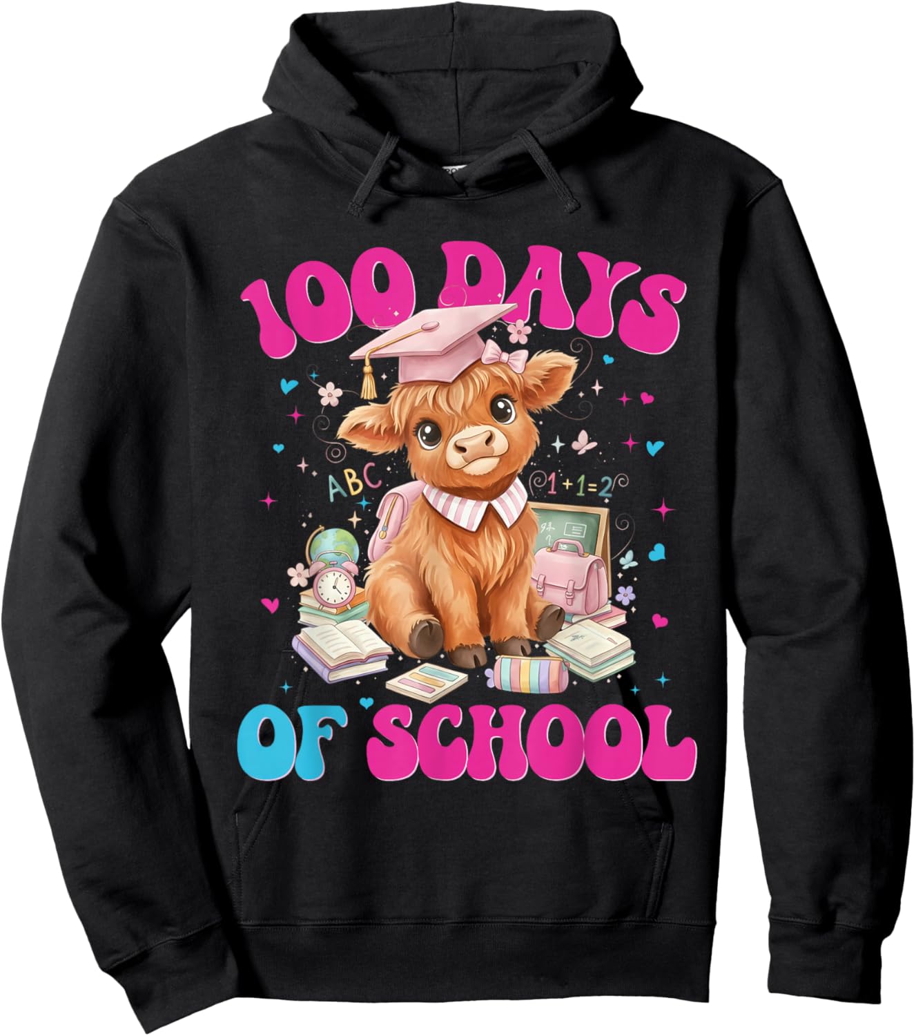 Cute Cow 100 Days of School Fun for Teachers Students Hoodie - Hoodie | Black