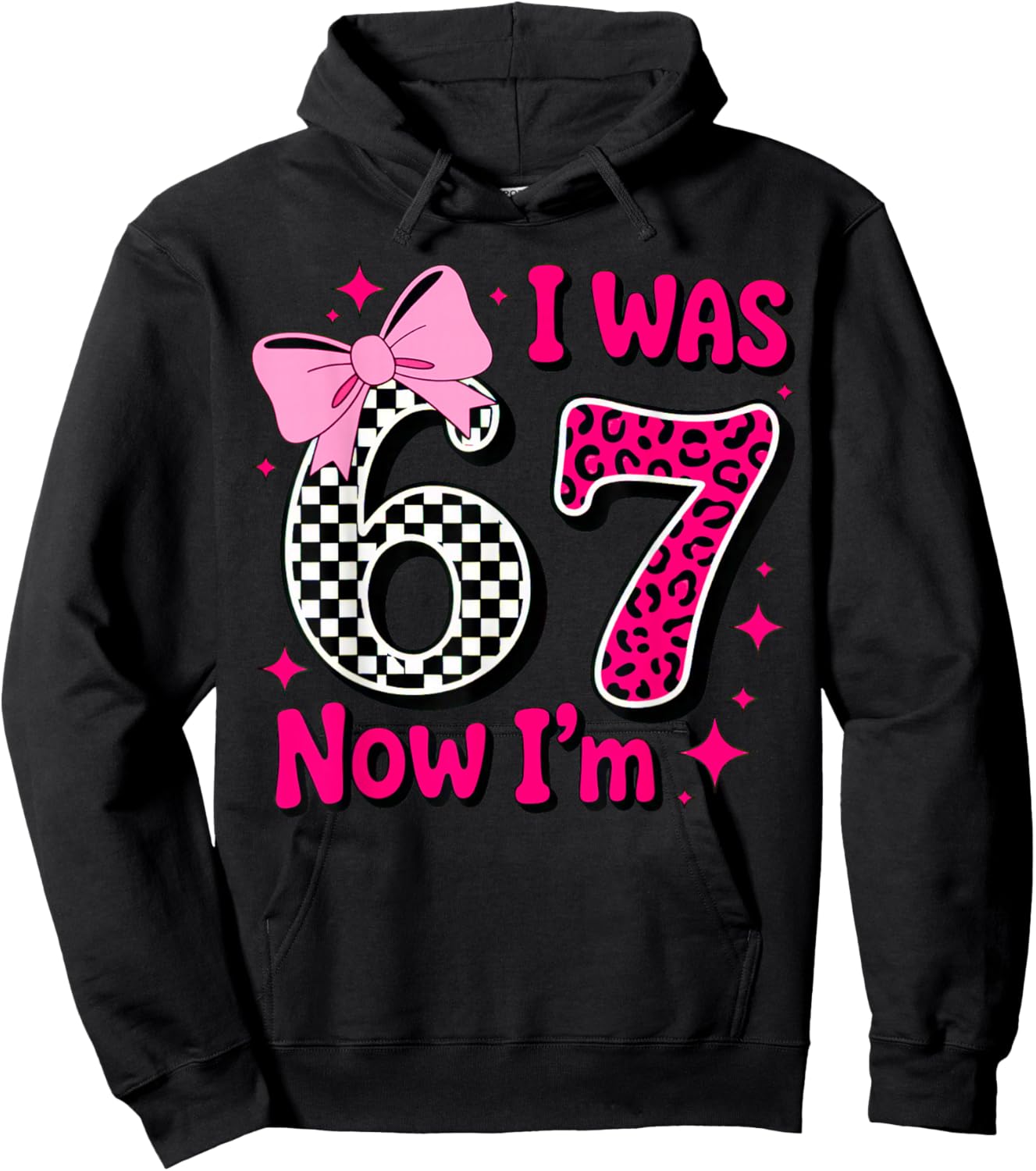 I was 6 Now I'm 7 Birthday 7 Years Old Leopard Coquette Bow Hoodie - Hoodie | Black