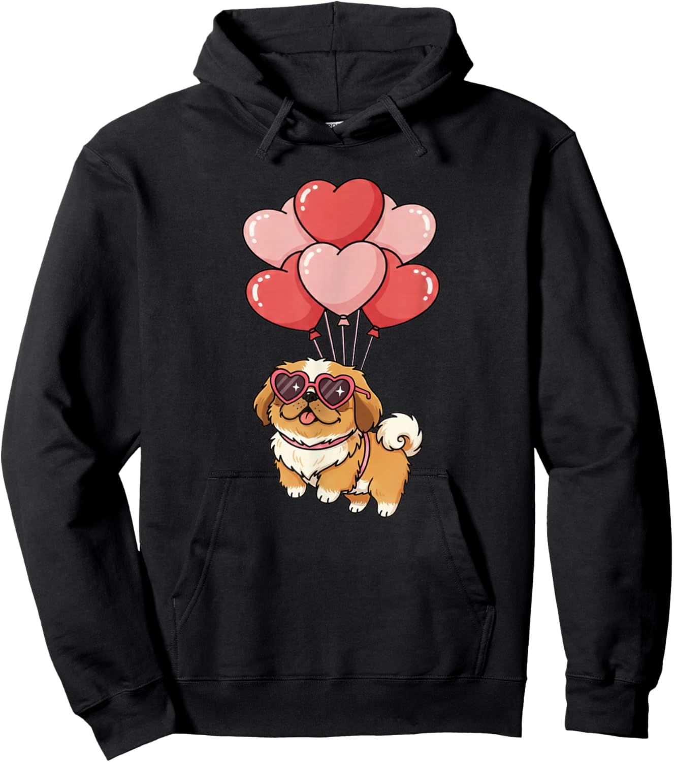 Valentines Day Heart Balloons Pekingese Dog Lover Hoodie - Hoodie | Black