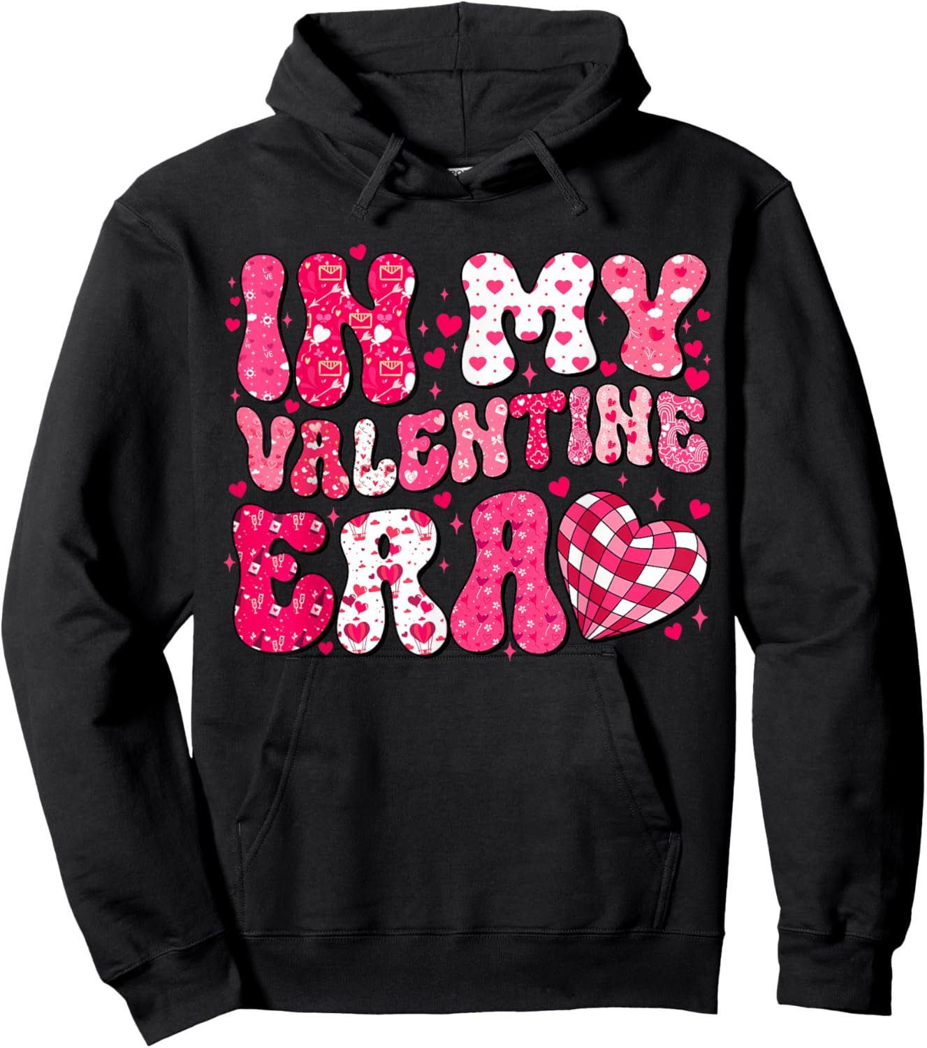 in My Valentine Era Teens Girls Women Hearts Valentines Day Hoodie - Hoodie | Black