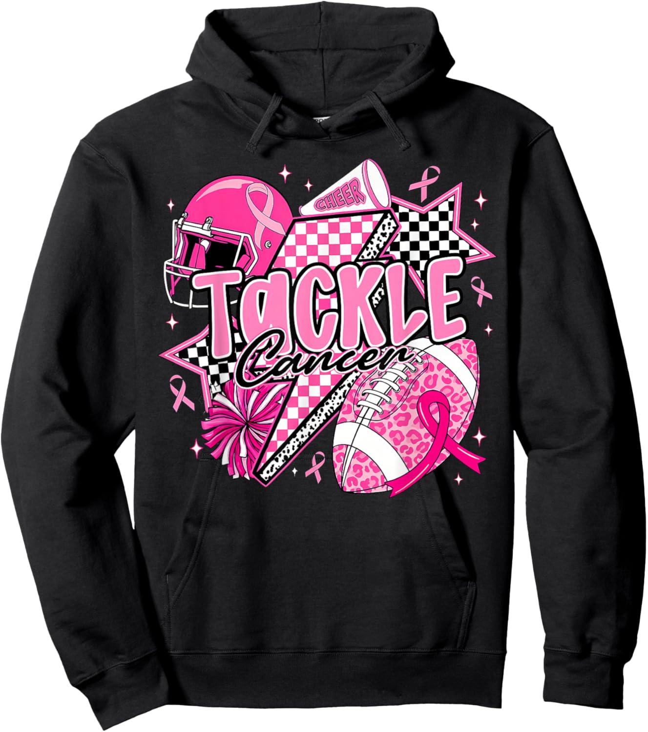 Tackle Breast Cancer Awareness American Football Pink Ribbon Hoodie - Hoodie | Black