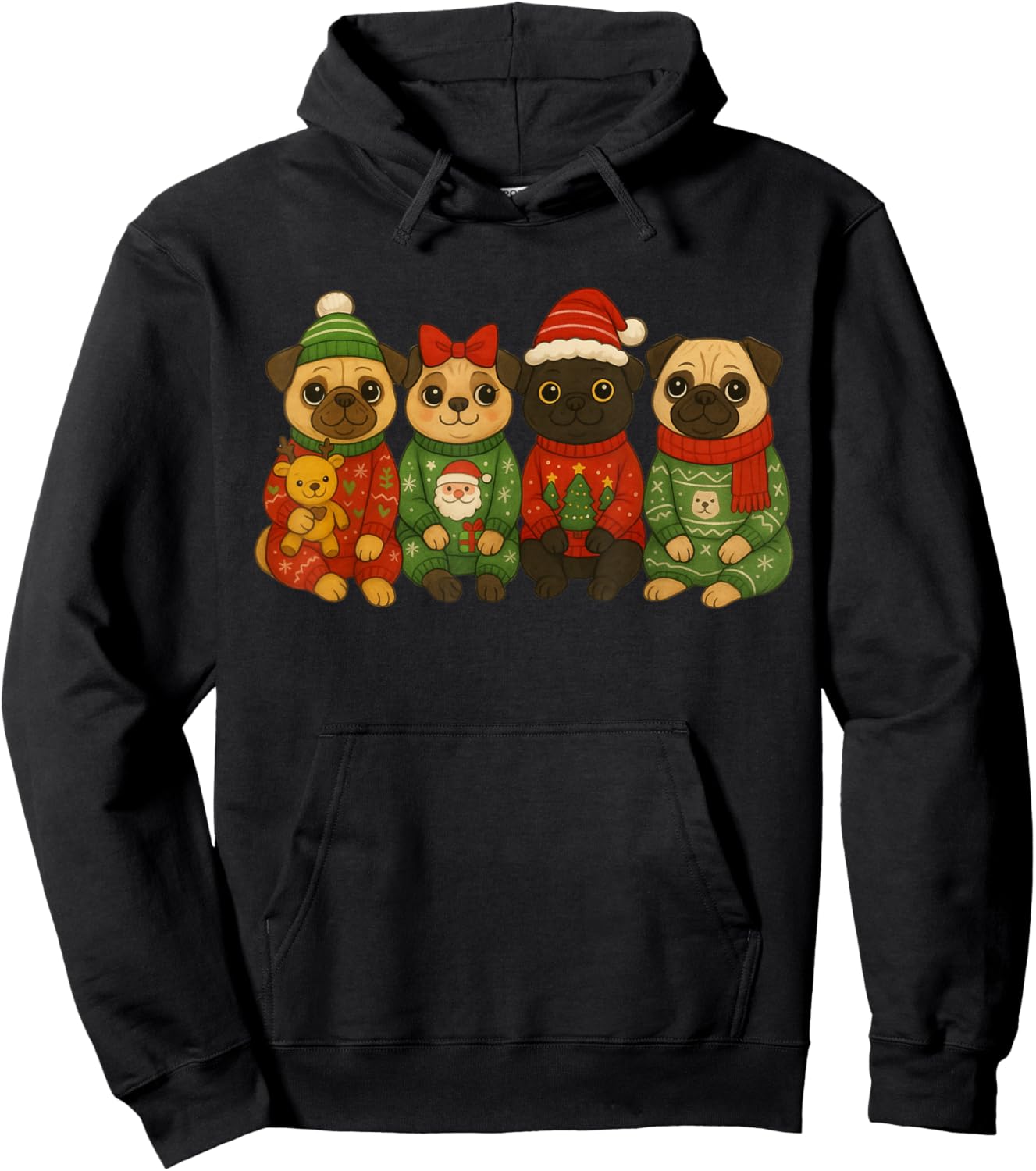 Christmas Pug Matching Family Xmas Pajama Dog Men Women Kids Hoodie - Hoodie | Black