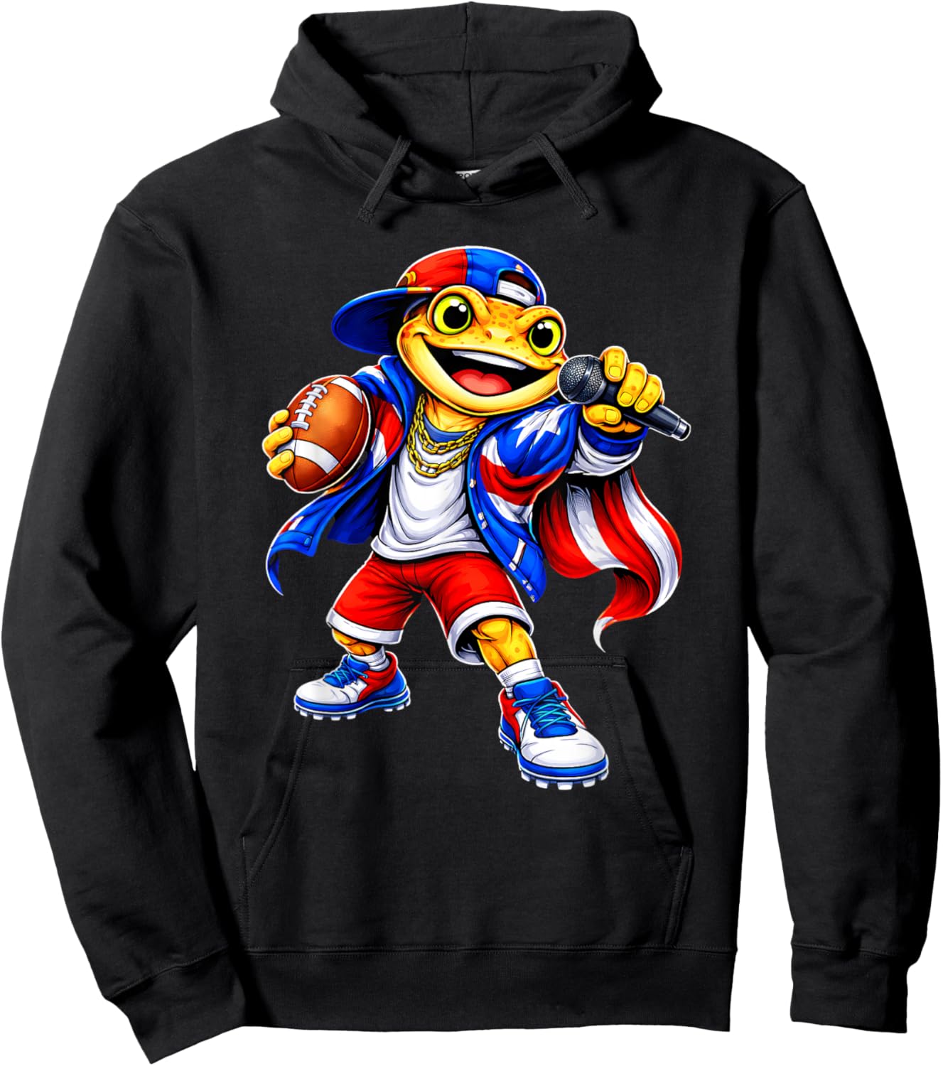 Puerto Rico Kids Girl Flag Music Coqui Frog Funny Football Hoodie - Hoodie | Black