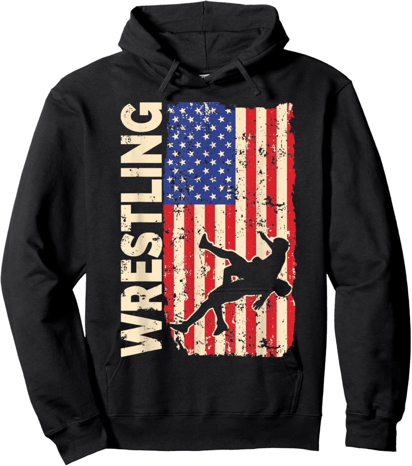 Retro American Wrestling US Flag Wrestling Wrestler Boy Hoodie - Hoodie | Black
