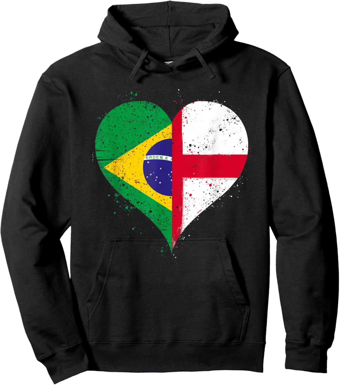 Vintage Brazil England Flag for Proud Brazilian English Fans Hoodie - Hoodie | Black