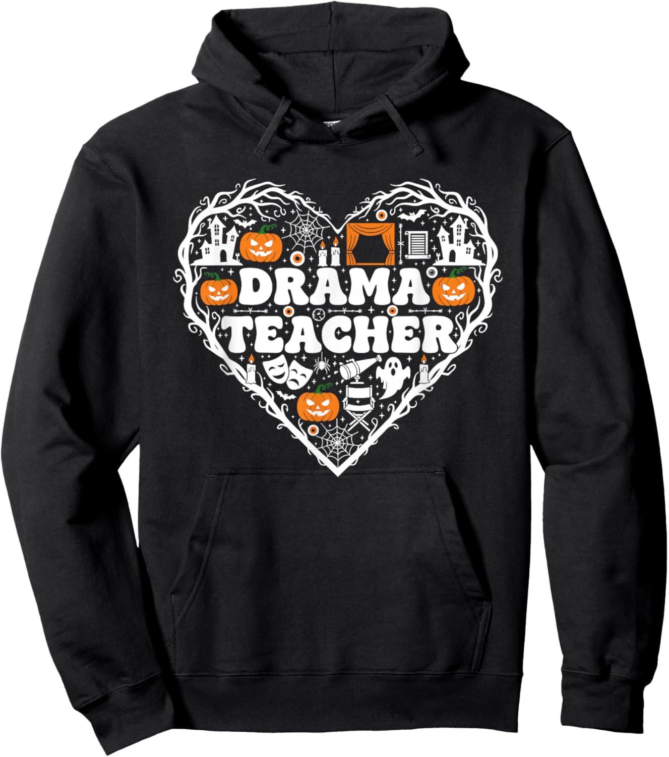 Drama Teacher Heart Pumpkin Ghost Halloween Kids Hoodie - Hoodie | Black