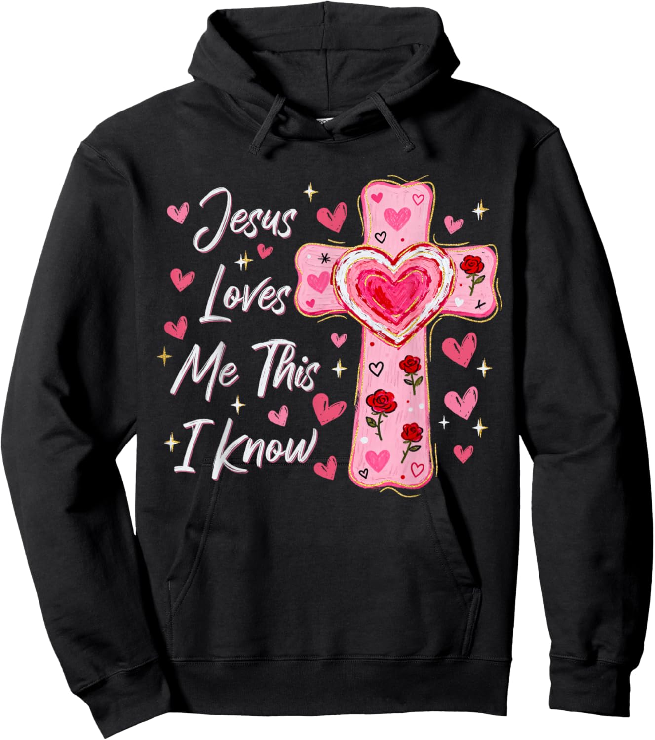 Jesus Loves Me This I Know Christian Valentines Cross Faith Hoodie - Hoodie | Black