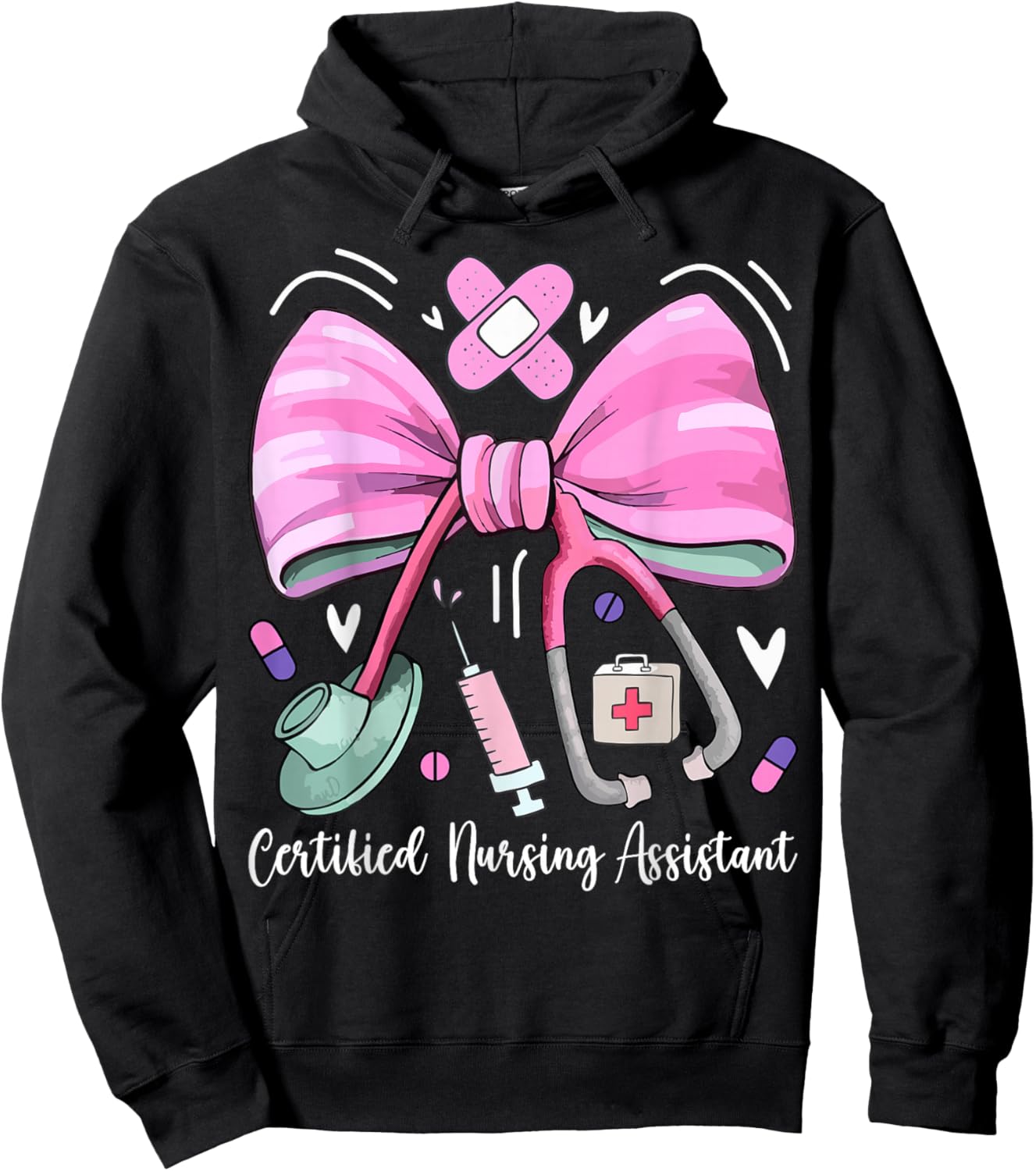 Certified Nursing Assistant CNA Stethoscope Coquette Bow Hoodie - Hoodie | Black