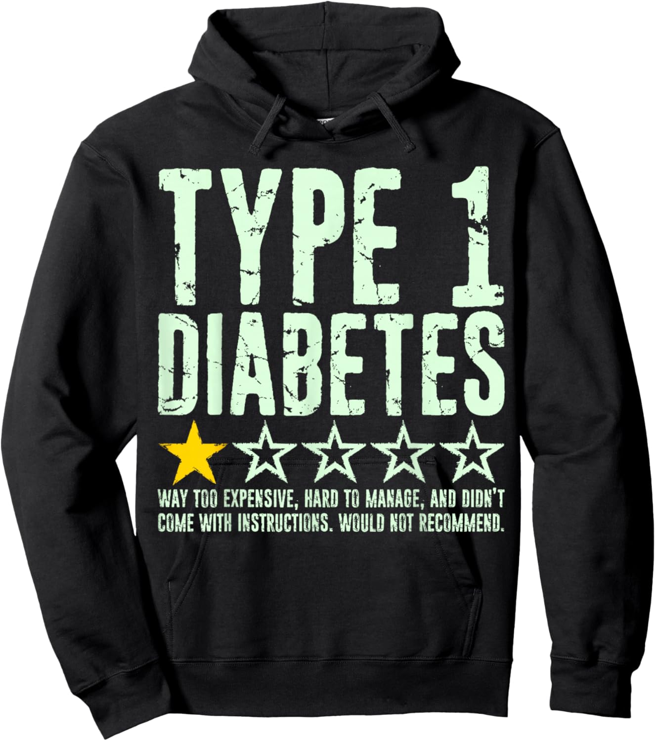 Type 1 Diabetes One Star Rating, T1d Awareness Diabetic Hoodie - Hoodie | Black