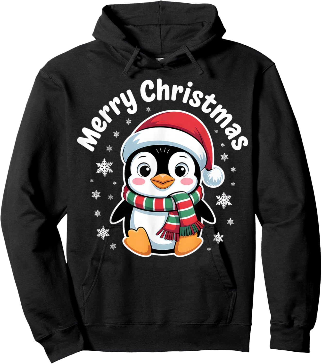 Merry Christmas Penguin Cute Santa Hat Winter Holiday Hoodie - Hoodie | Black